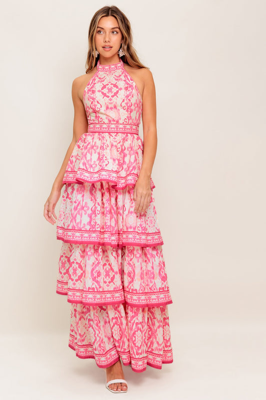BLUSHING BLOSSOM FUCHSIA WOVEN MAXI DRESS