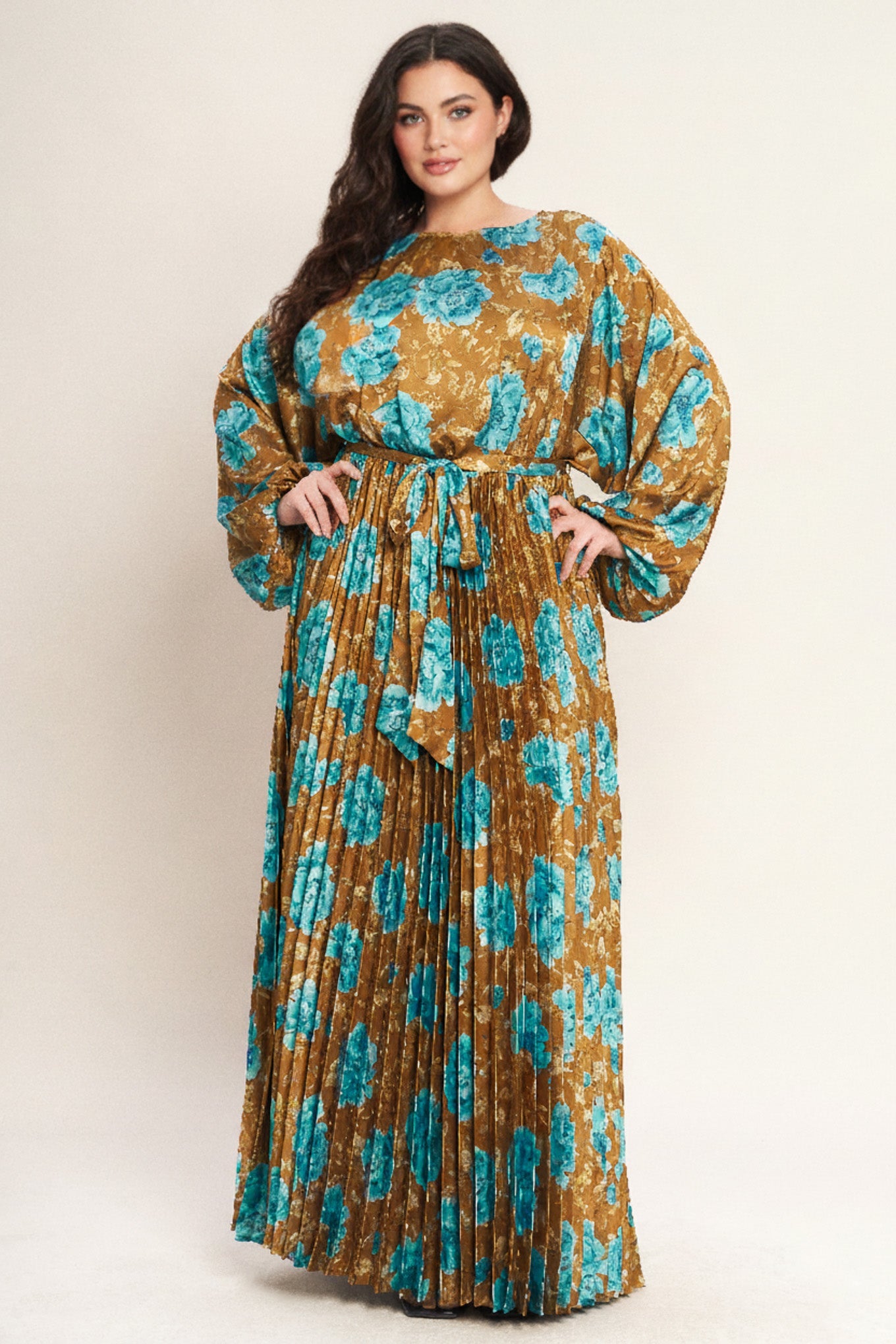 GOLDEN BLOOM LUXE WOVEN SATIN MAXI DRESS