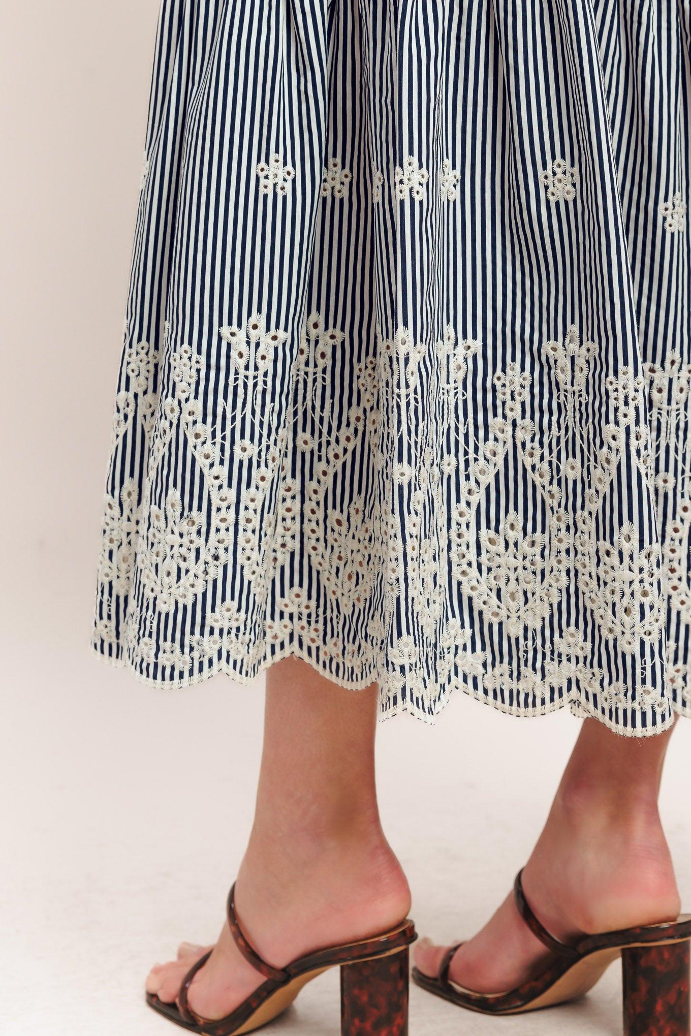 STRIPE COVE WOVEN MIDI DRESS