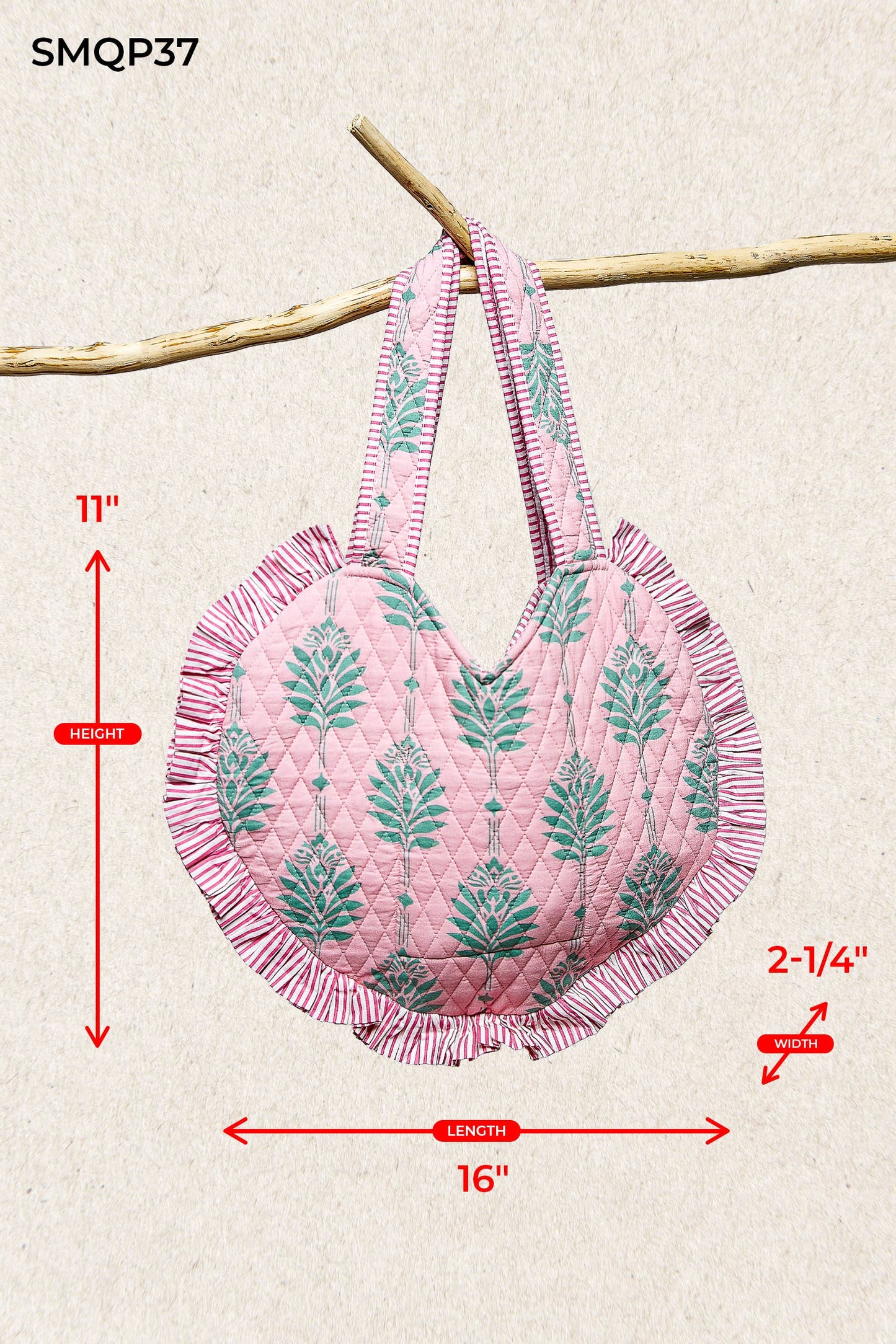 Heart Shaped Ruffle Edge Quilted Tote Bag