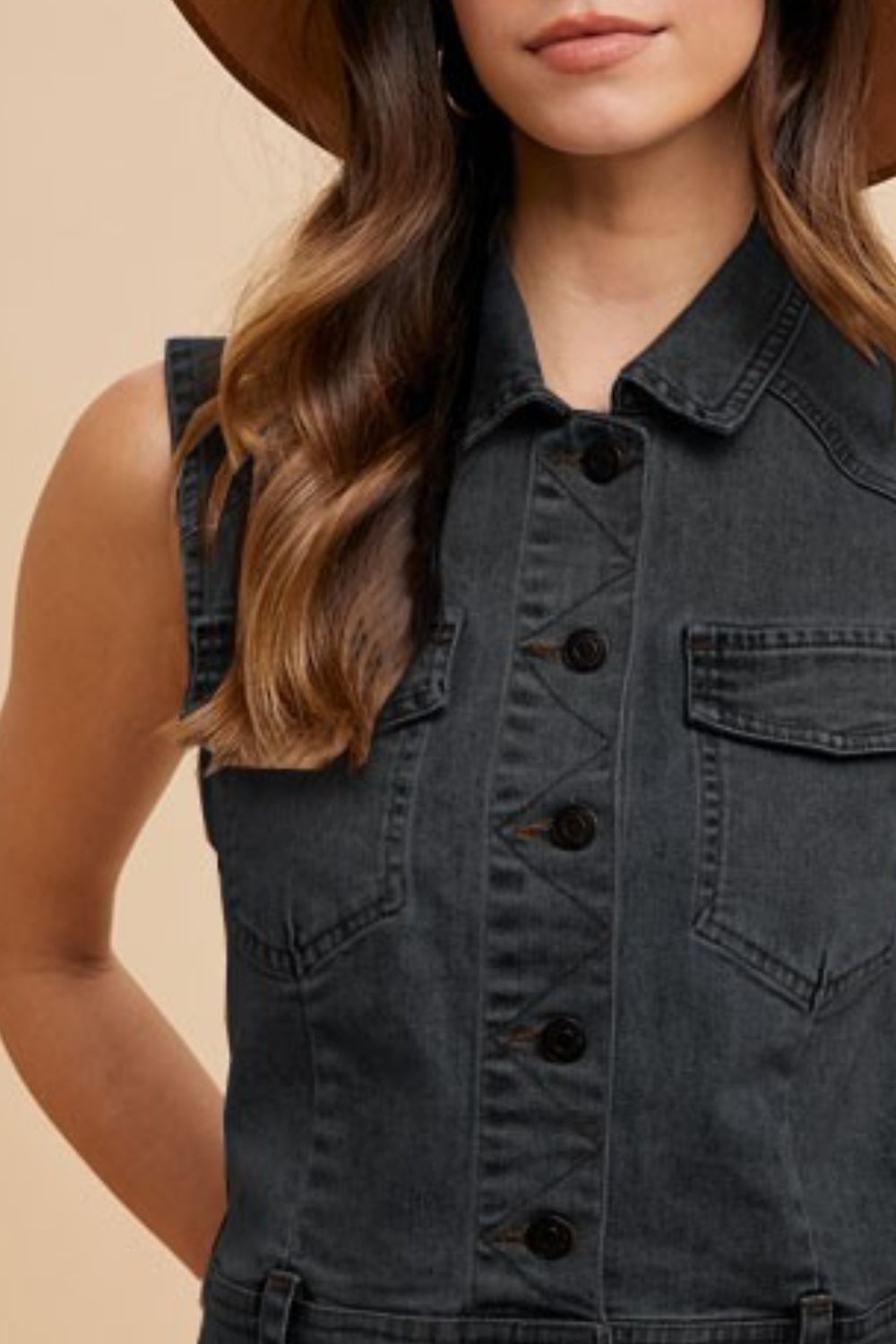 Annie Wear Collared Denim Vest Black
