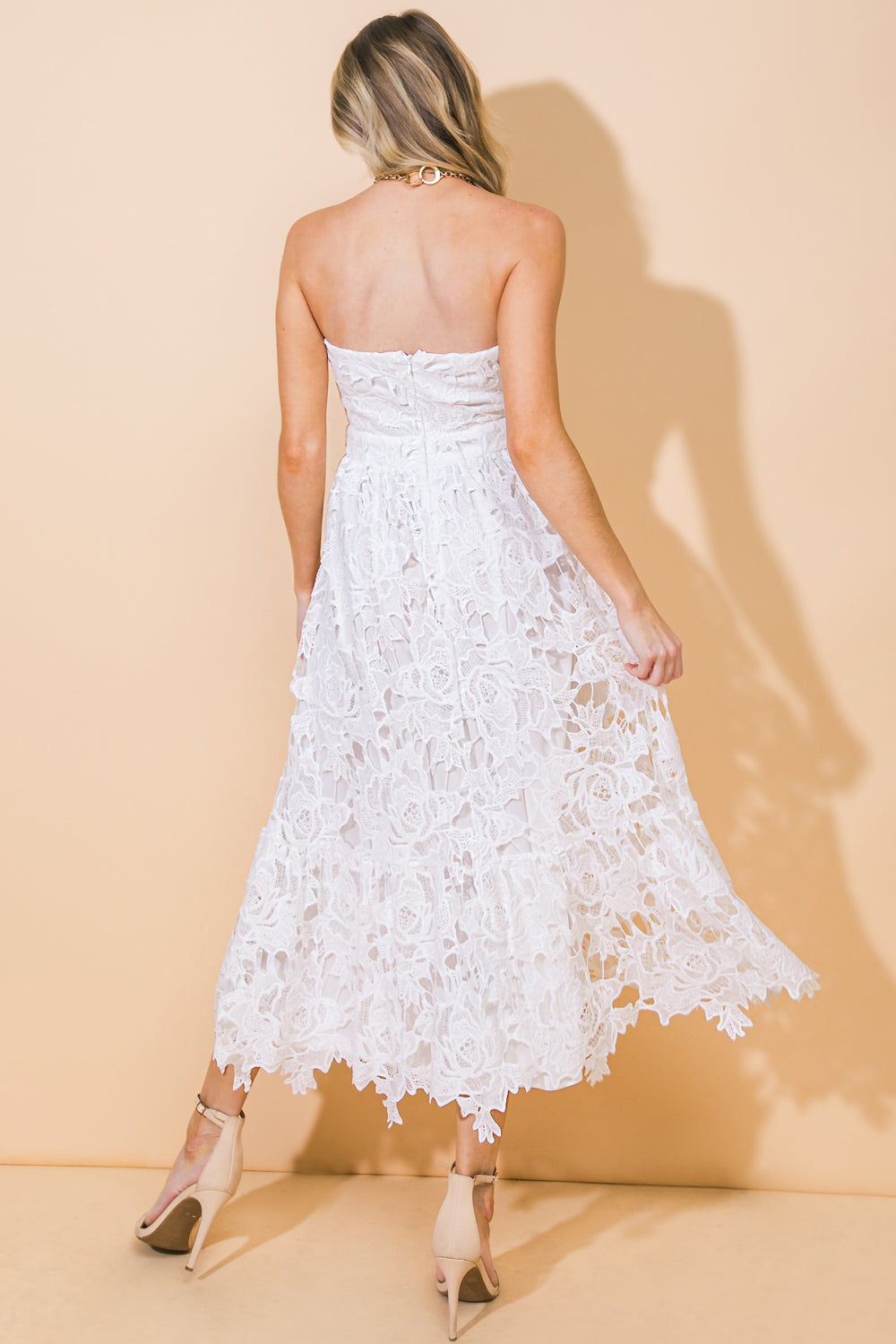 CAREFREE NIGHTS LACE OFF WHITE MIDI DRESS