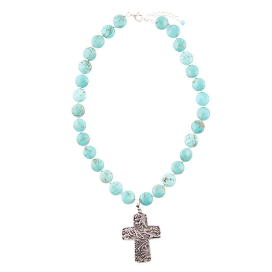 Blue Magnesite and Sterling Silver Cross Pendant Necklace
