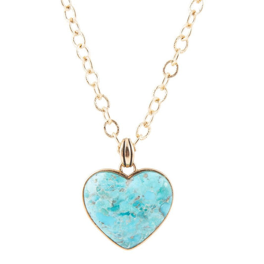 Blue Turquoise Heart Pendant Golden Necklace