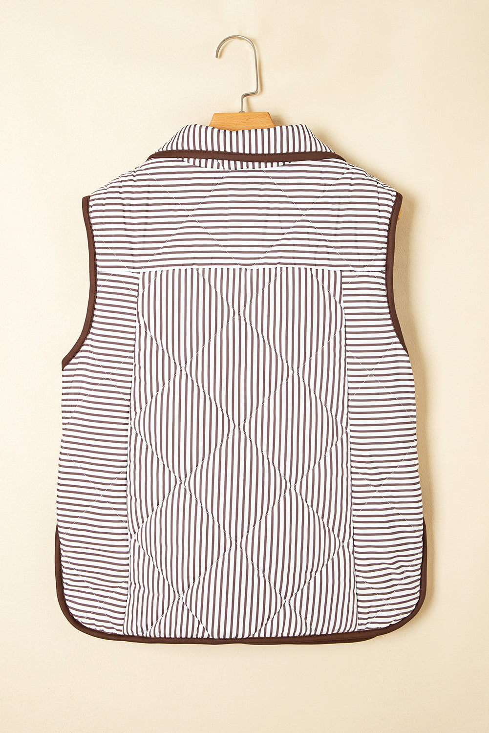 Stripe Contrast Trim Snap Button Collared Vest