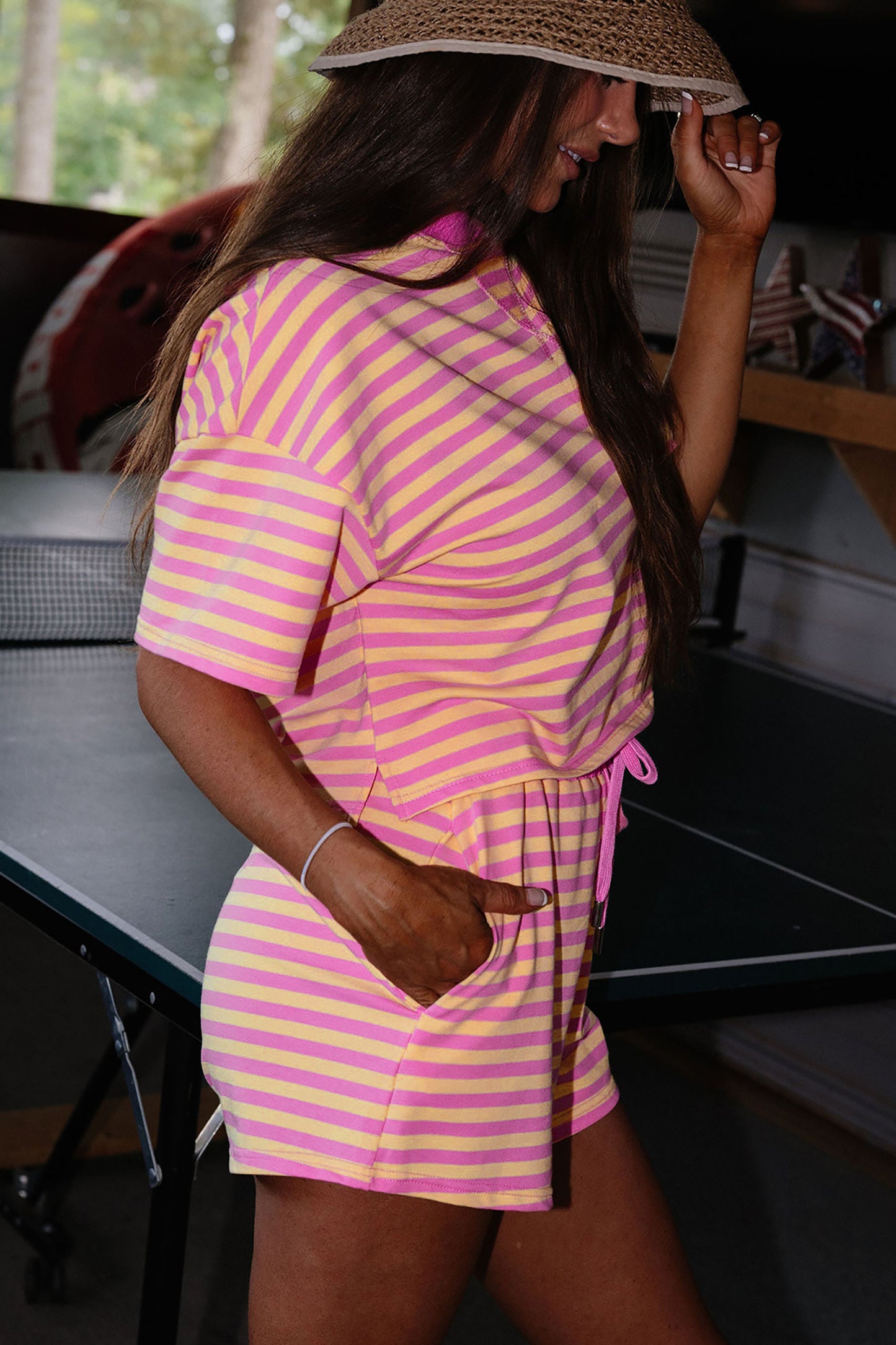 Rose Stripe Terry Shorts Set