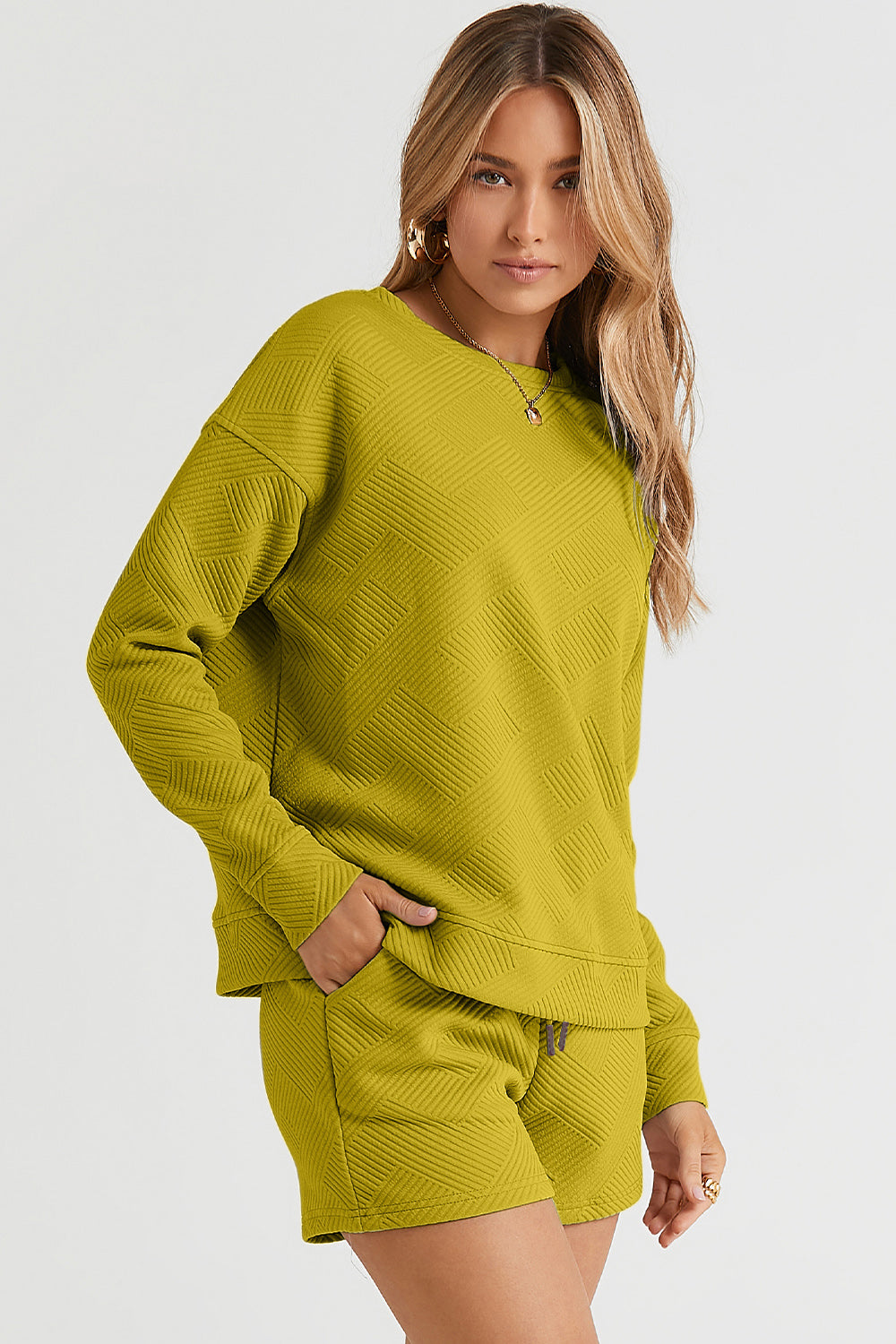 Double Take Talk to Me Texture Shorts Set