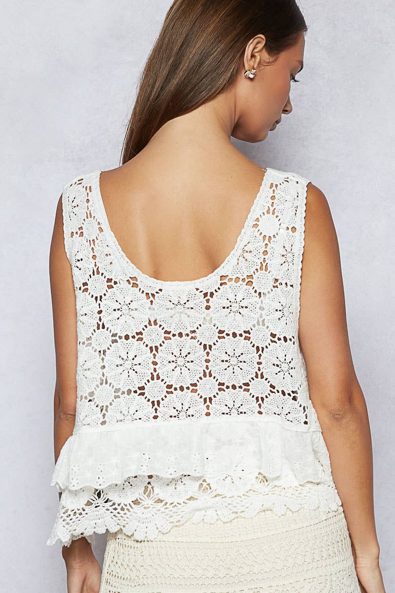 Every Reason Ruffle Embroidered Eyelet Crochet Top
