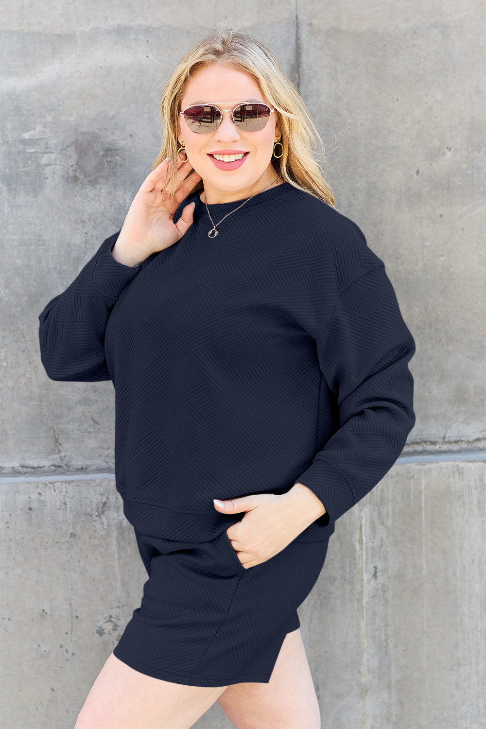 Double Take Talk to Me Texture Shorts Set