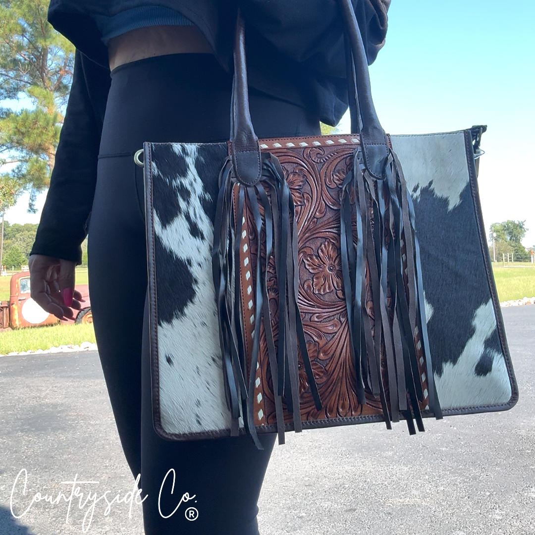Jesse Conceal Carry Cowhide and Tooled Leather Handbag