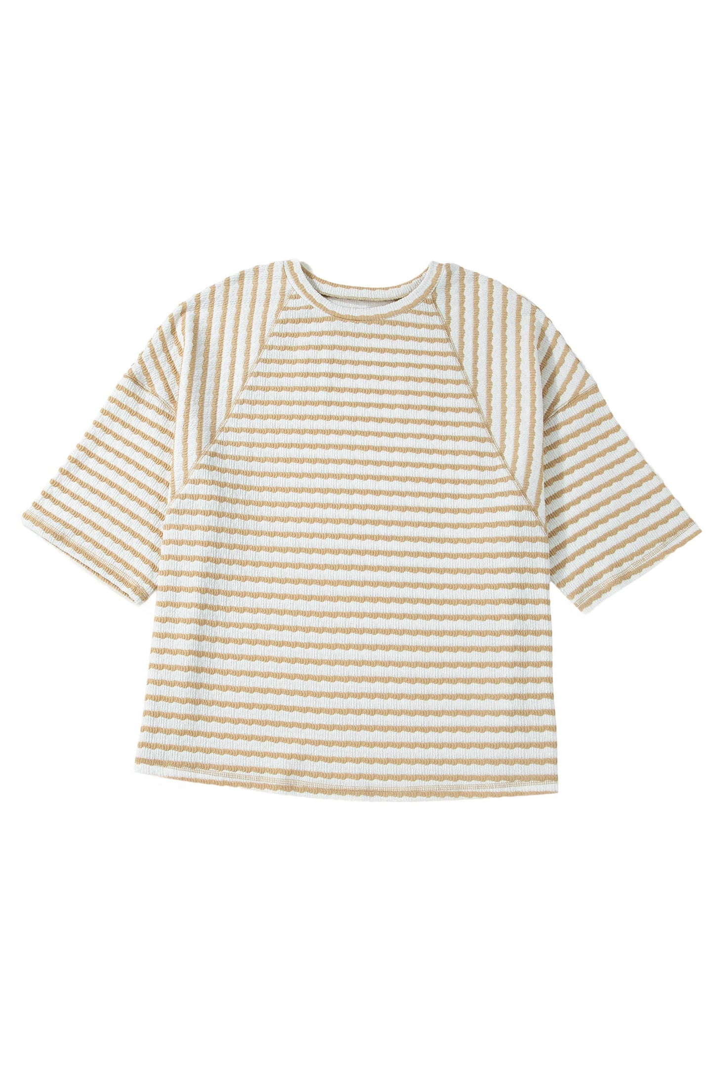 Plus Size Stripe Textured Patchwork 3/4 Sleeve Top