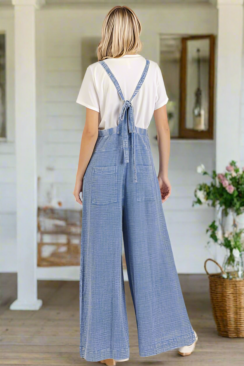 Natalie Textured Wide Leg Overalls
