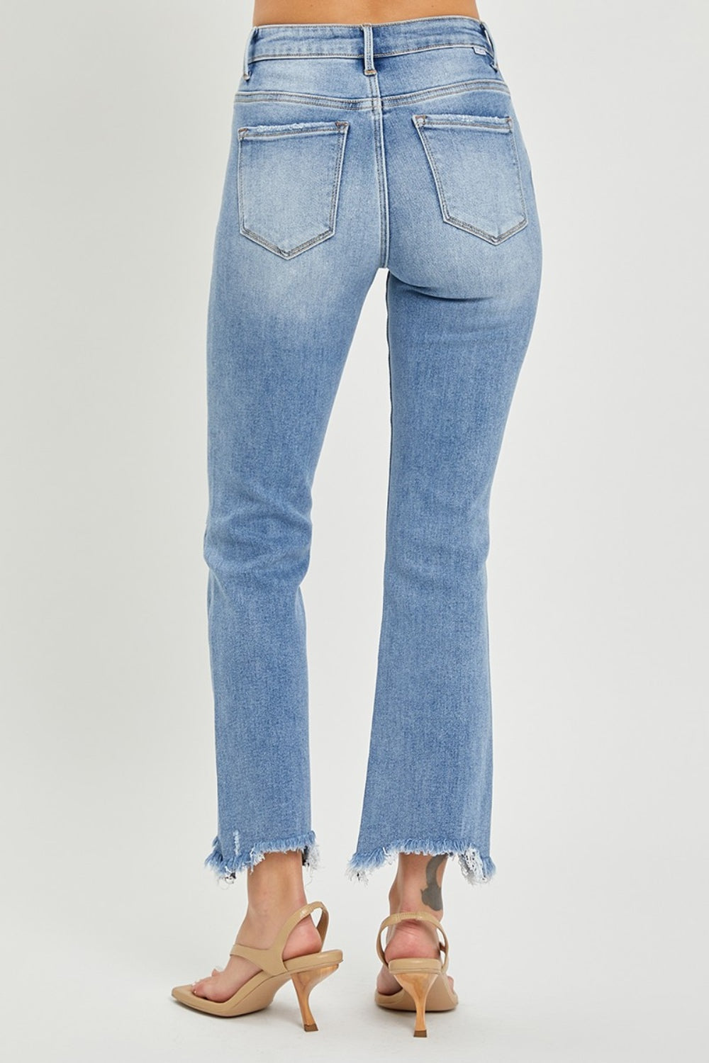 RISEN  Frayed Hem Cropped Straight Jeans