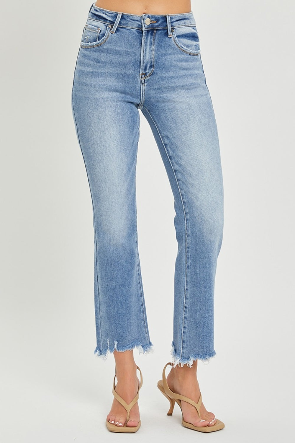 RISEN  Frayed Hem Cropped Straight Jeans