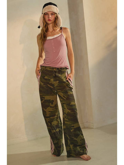 Washed Camo Printed Cotton Pants