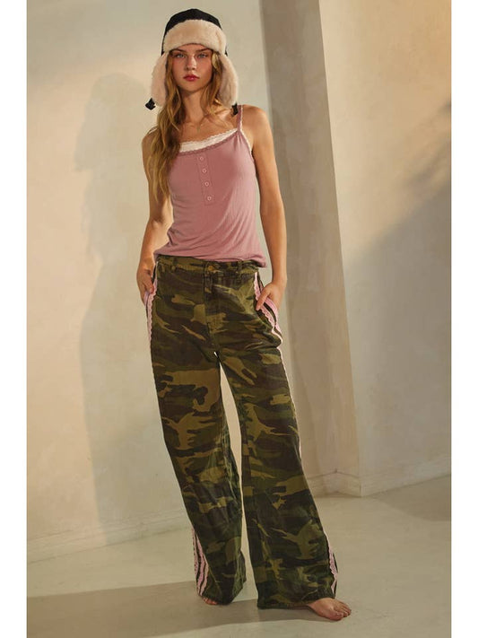 Washed Camo Printed Cotton Pants