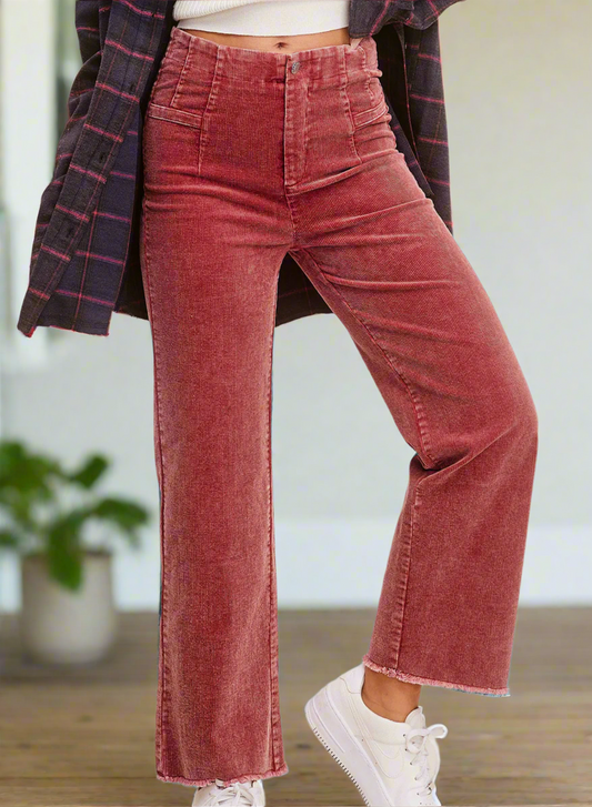 Rose Tea Courderoy Wide Leg Cropped Pants