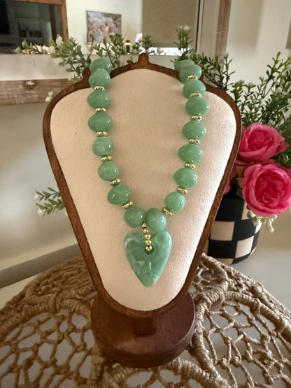 Haylee Green Beaded Heart Necklace