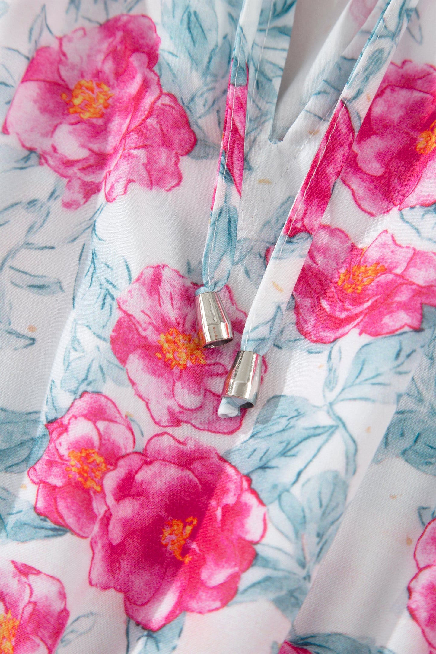 Floral Tie V-Neck Puff Sleeve Midi Dress