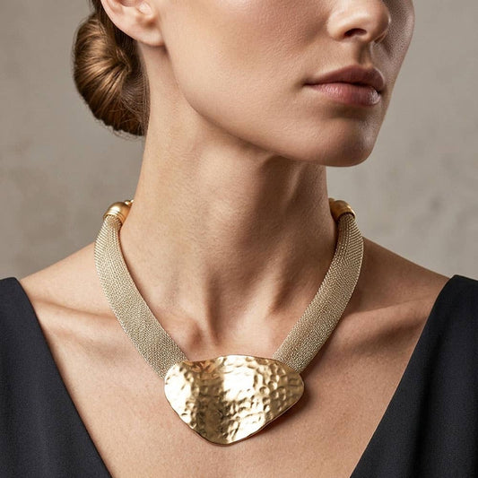 Hammered Gold Mesh Collar Statement Necklace