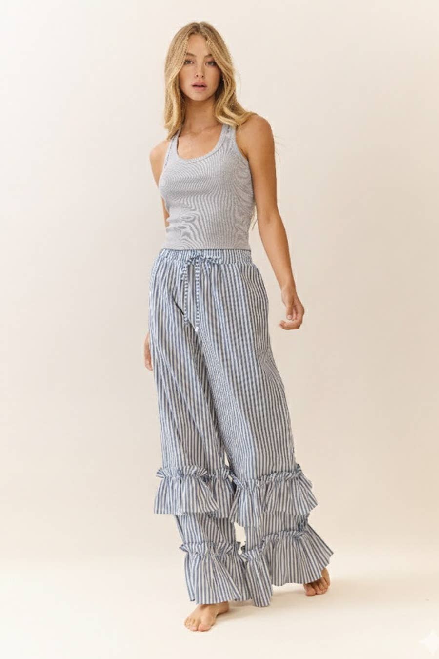 Ruffled Right Striped Pants
