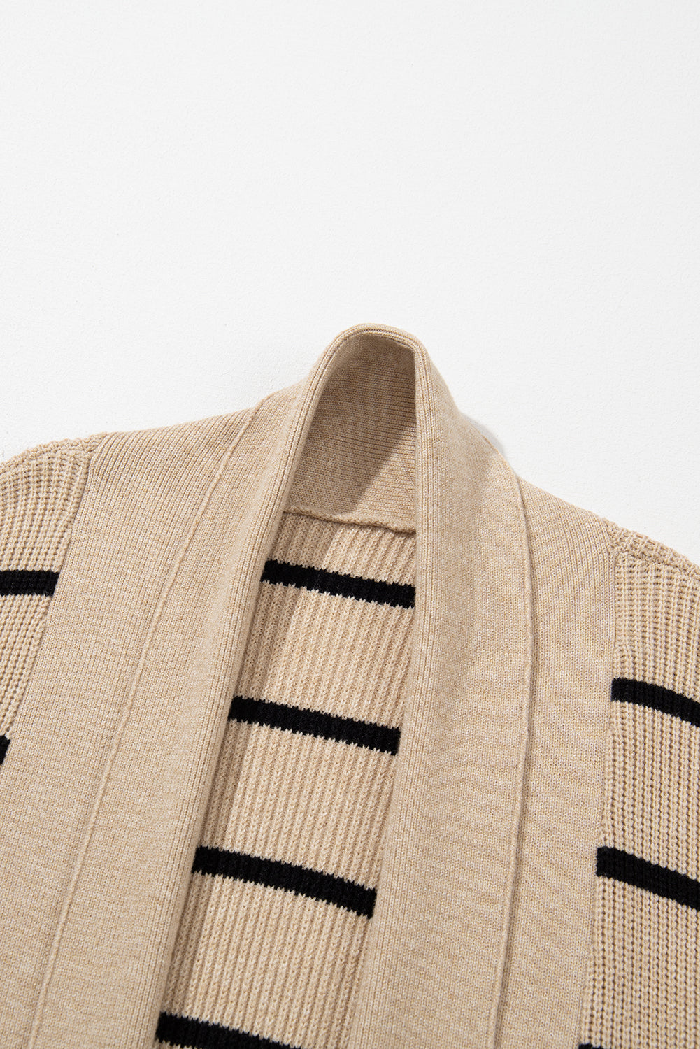 Stripe Shawl Neck Pocketed Open Cardigan