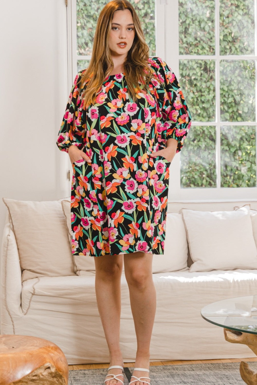 ODDI Floral Puff Sleeve Mini Dress