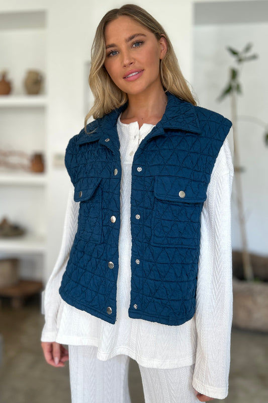 Double Vision Quilted Snap Down Vest