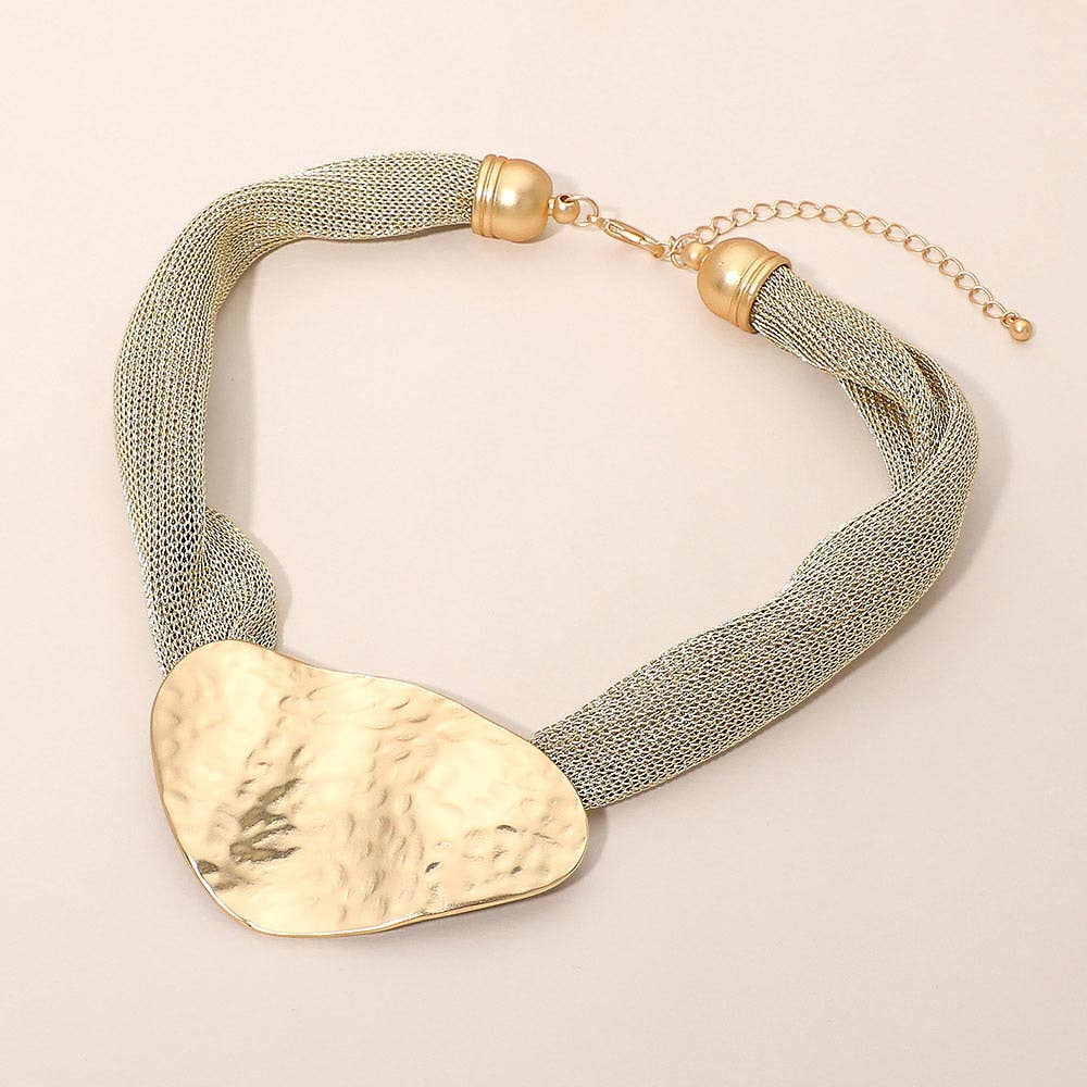 Hammered Gold Mesh Collar Statement Necklace
