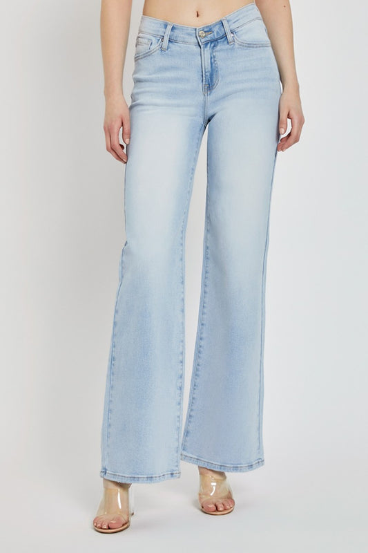 RISEN Wide Leg V Dipped Front Waist Jeans