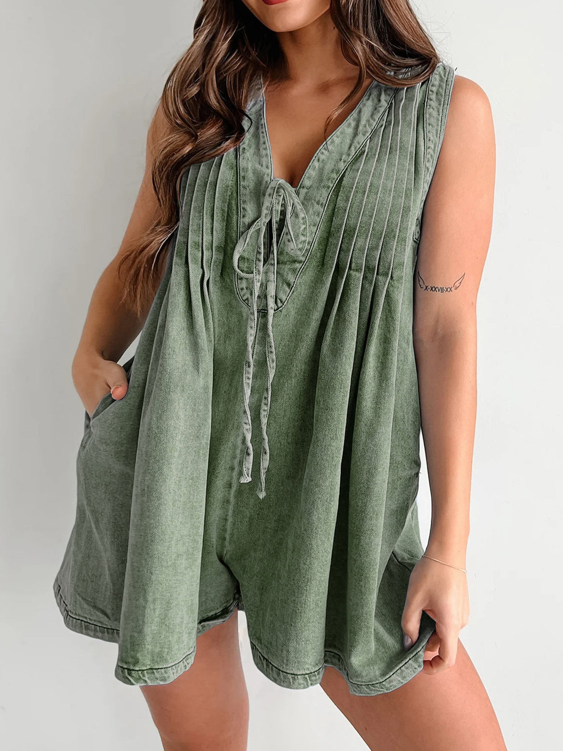 Riley Front Tie Romper with Pockets