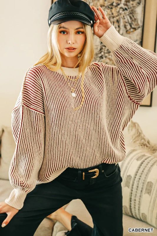 Zenana Two Tone Crewneck Sweater