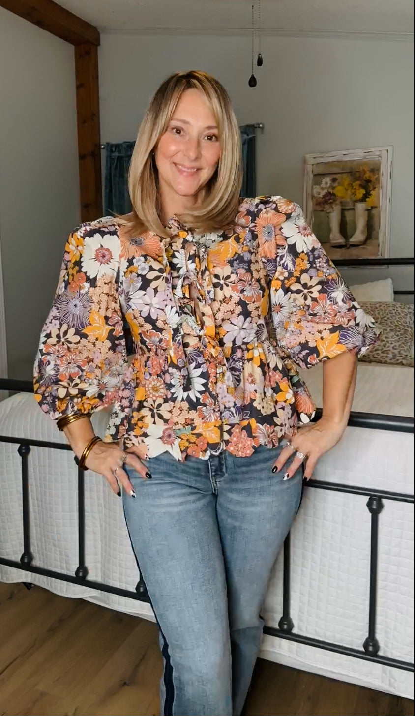 Bethany Floral Bow Tie Front Top