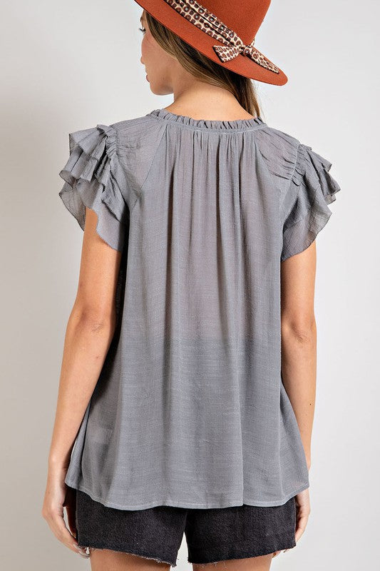 Tiered Ruffle Sleeve Short Sleeve Top