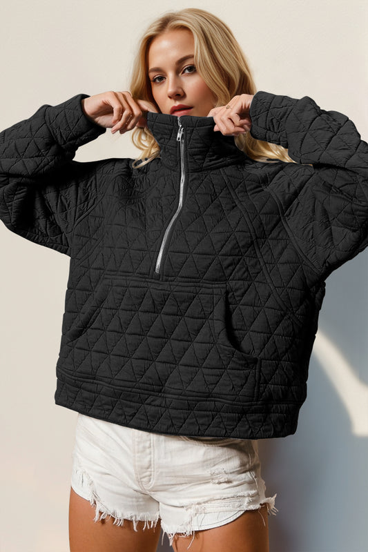 Double Take Half Zip Quilted Pullover