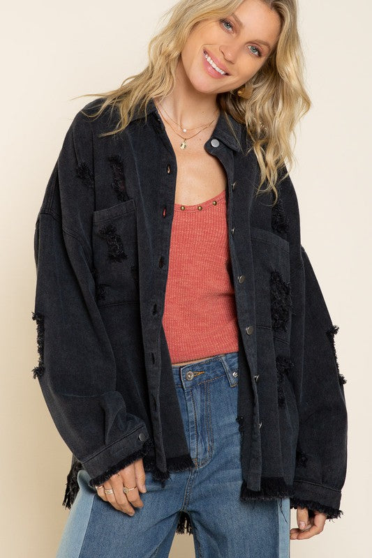 Special Fringe Distressed Oversized Jacket