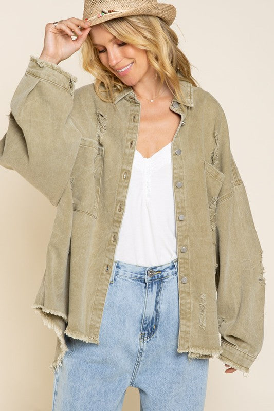 Special Fringe Distressed Oversized Jacket