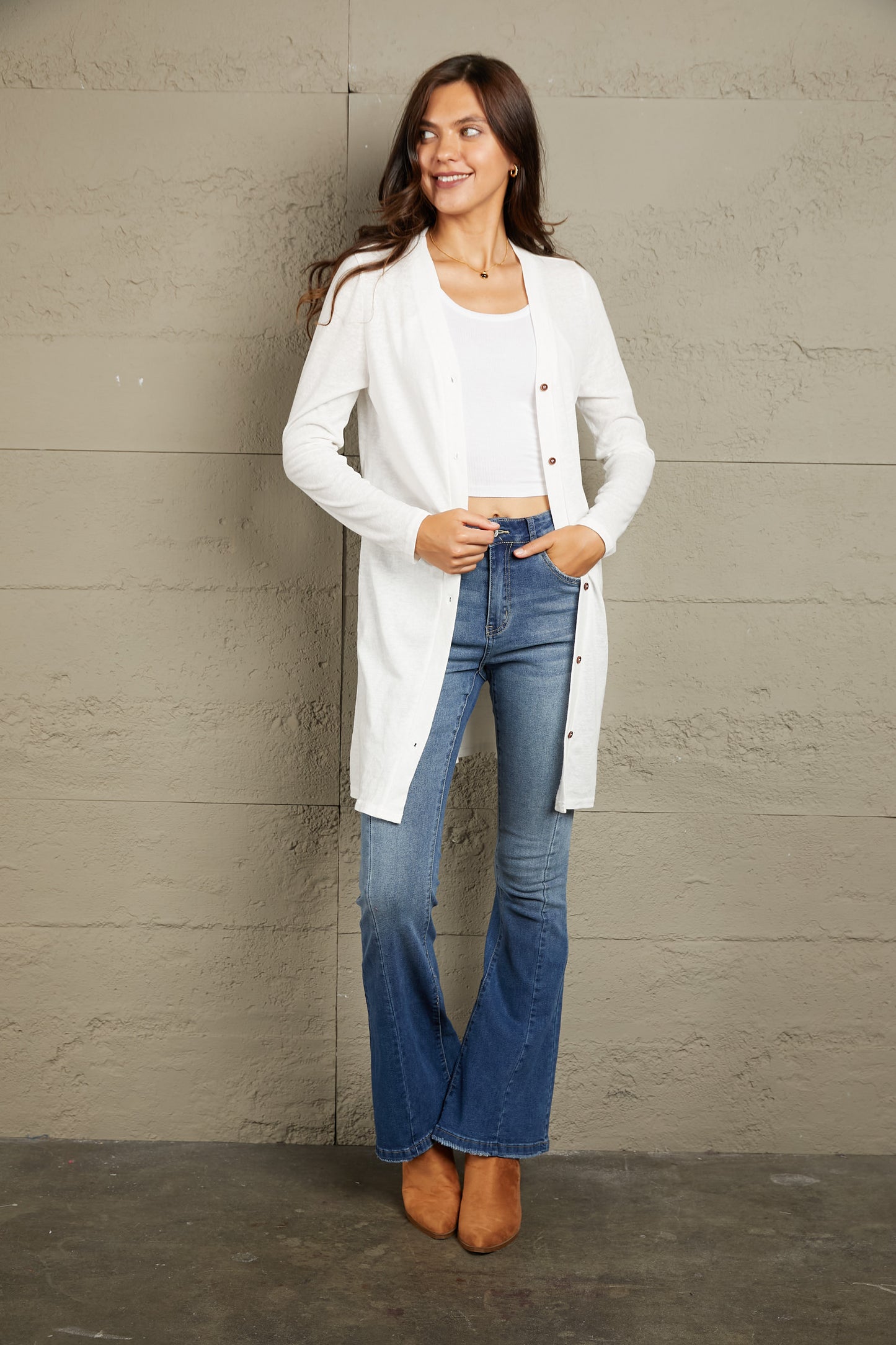 Double Take Button Down Longline Cardigan