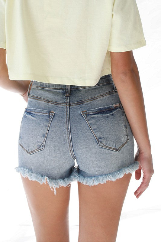 Tie Front High Waisted Denim Shorts