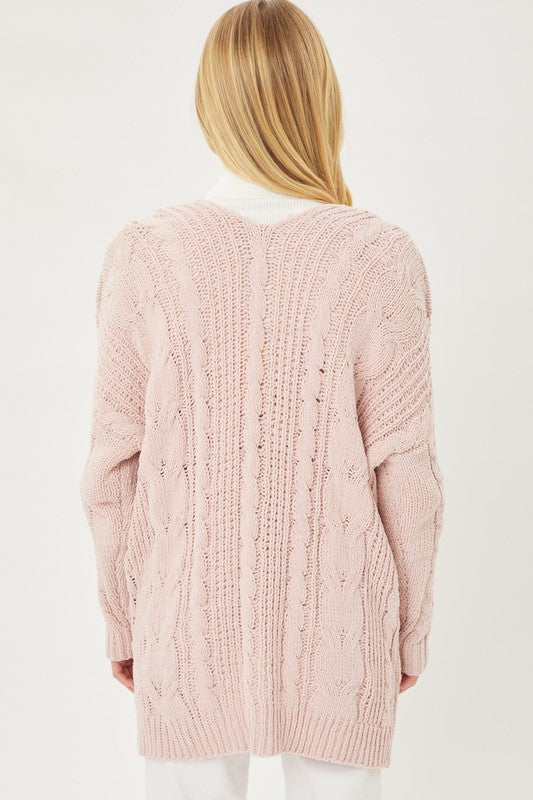 Chenille Cable Knit Oversized Open Front Cardigan