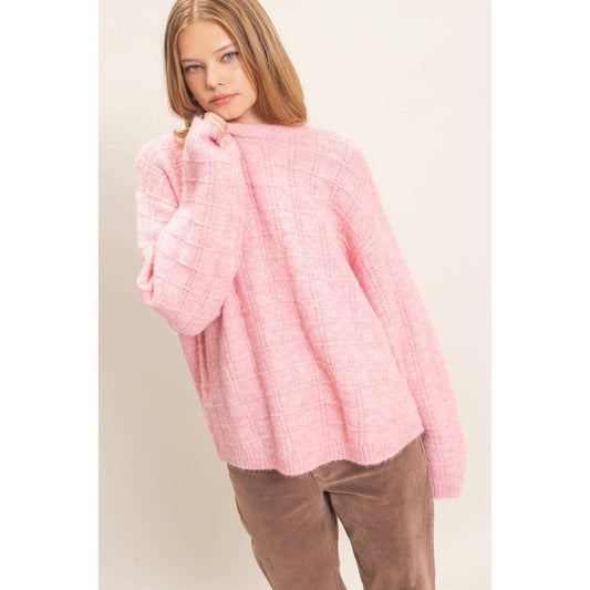 Grid Textured Knit Sweater