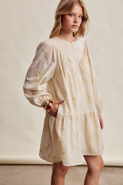 Emma Embroidered Paisley Cotton Mini Dress