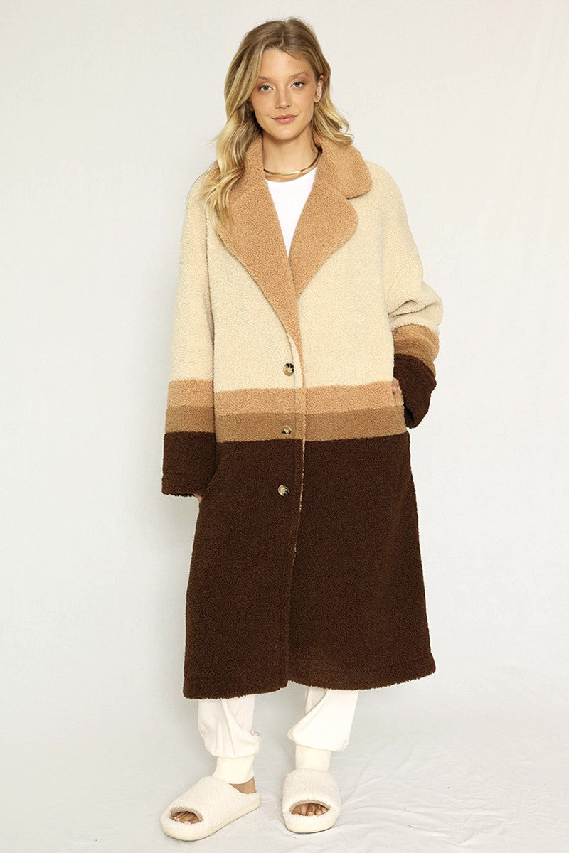 Color block teddy coat