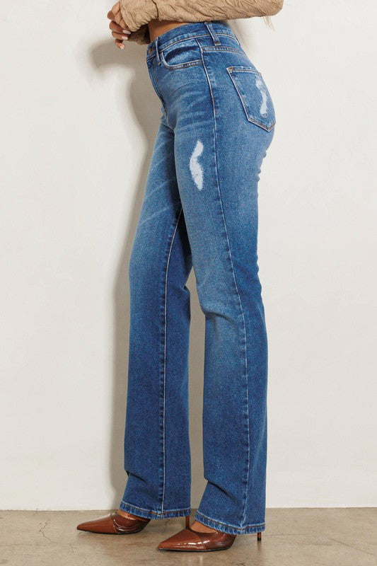 Anyways Girl High Rise Subtle Distressed Straight Jeans