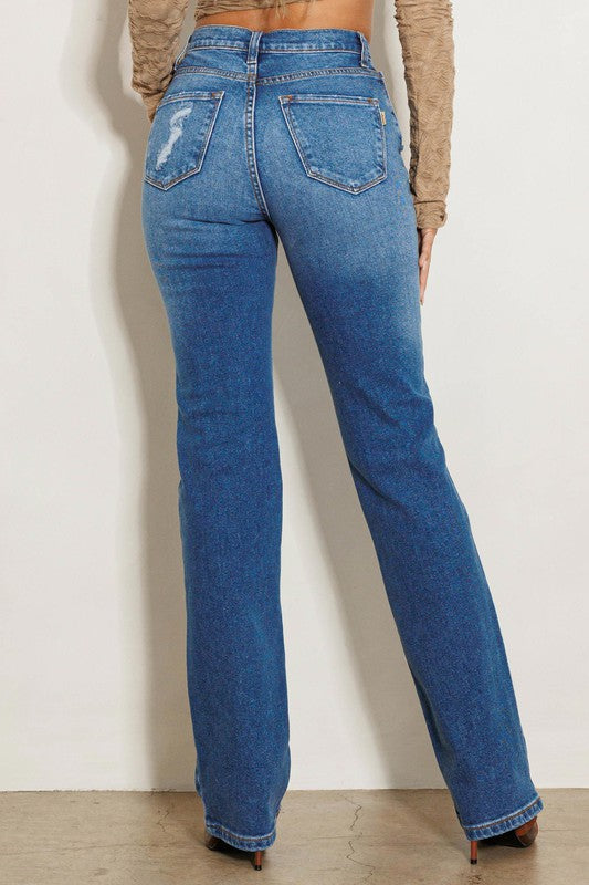 Anyways Girl High Rise Subtle Distressed Straight Jeans