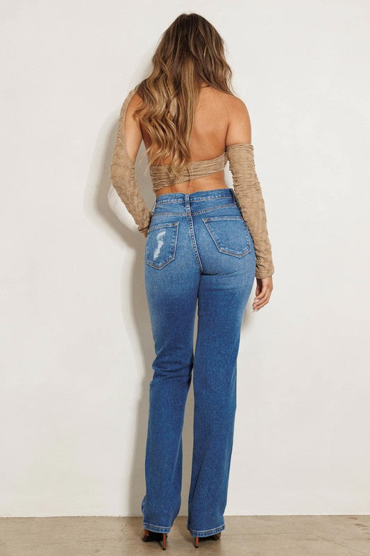 Anyways Girl High Rise Subtle Distressed Straight Jeans