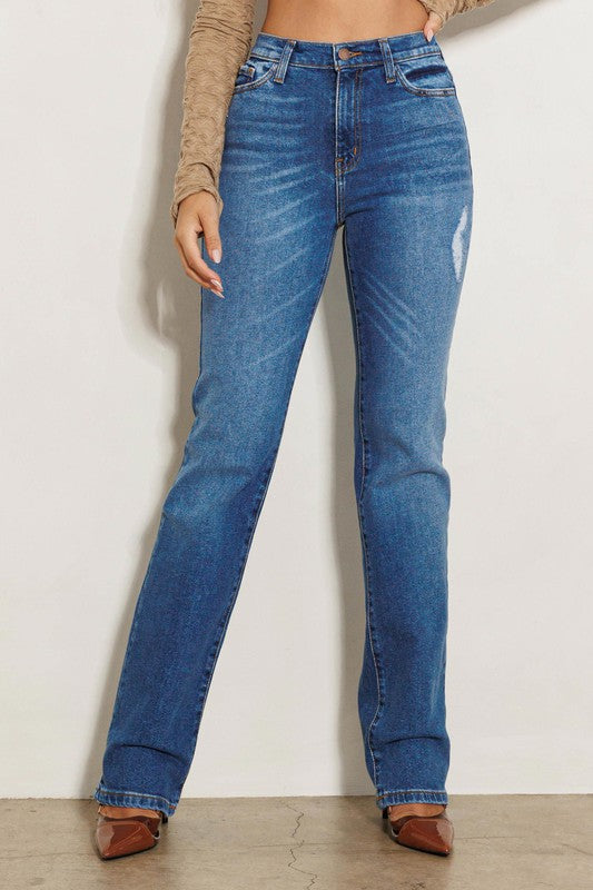 Anyways Girl High Rise Subtle Distressed Straight Jeans