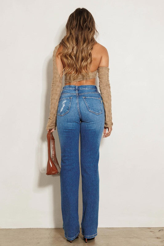 Anyways Girl High Rise Subtle Distressed Straight Jeans