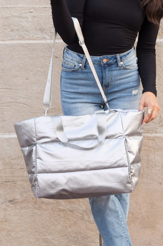 All The Details Metallic Puffer Tote