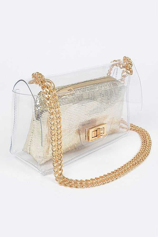 2 In 1 Metallic Pouch Clear Shoulder Bag